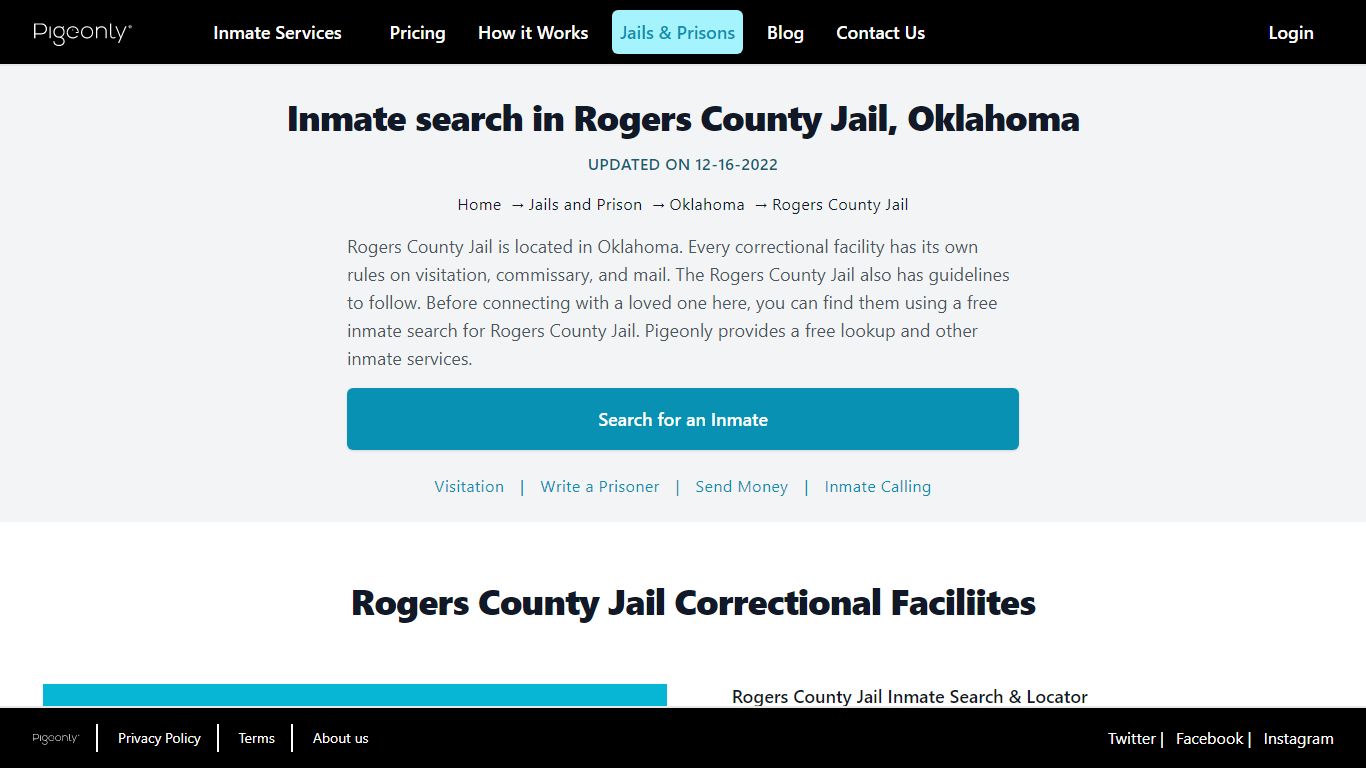 Inmate Search Rogers County Jail, Oklahoma | Pigeonly